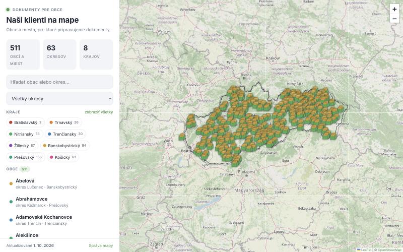 Interactive client map for Dokumenty pre obce